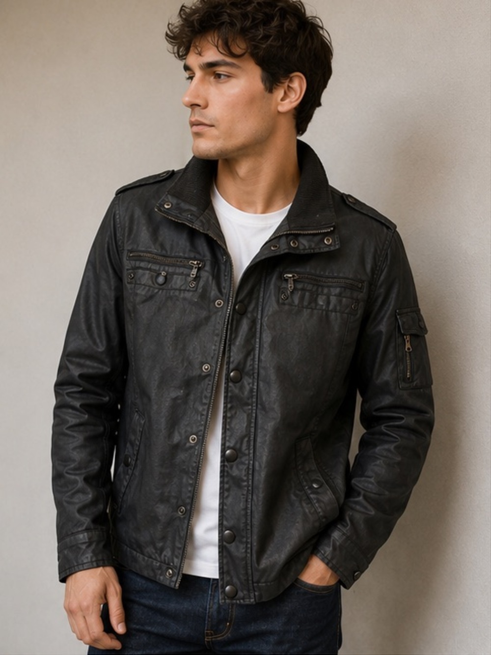 Foreign Exchange Men’s Black Moto Utility Jacket – Size Small